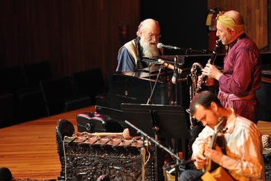 Terry Riley, shown here in 2010, will headline his own 80th birthday concert, to be held at MIT on April 18, 2015. Riley will perform the world premiere of an all-live "Poppy Nogood and the Phantom Band" and other works.