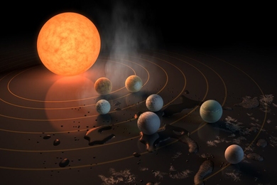 The TRAPPIST-1 star, an ultra-cool dwarf, has seven Earth-size planets orbiting it.