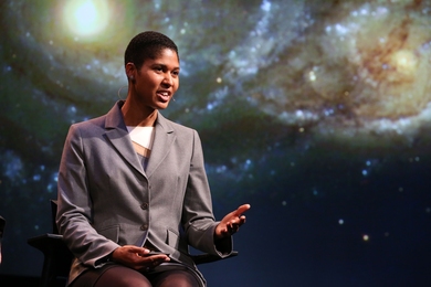 Danielle Wood spoke at the Media Lab’s space event, Beyond the Cradle, in March. She will join the faculty full-time in January 2018.