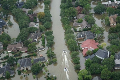 “You’re rolling the dice every year,” says professor Kerry Emanuel. “And we believe the odds of a flood like Harvey are changing.” Pictured is an aerial view of Houston during the Hurricane Harvey flooding. 
