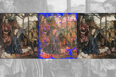 Sequence showing a painting going from damaged to restored