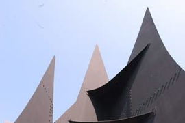 Alexander Calder's 'La Grande Voile' in McDermott Court is one of nearly 50 artworks on public display around the MIT campus. Public Art Review recently named MIT's collection one of the 10 best in the country.