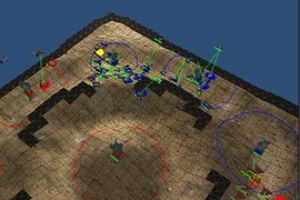 A screenshot of pre-programmed strategies for a match between two of  the teams participating in MIT's BattleCode programming competition held during IAP.