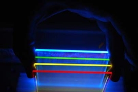Organic solar concentrators collect and focus different colors of sunlight. Solar cells can be attached to the edges of the plates. By collecting light over their full surface and concentrating it at their edges, these devices reduce the required area of solar cells and consequently, the cost of solar power. Stacking multiple concentrators allows the optimization of solar cells at each wavelength,...
