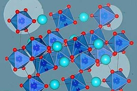A material called strontium-substituted lanthanum cobalt perovskite, or LSC, whose crystal structure is shown here.