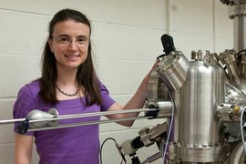 Professor Bilge Yildiz with a surface science system including a variable temperature scanning tunneling microscope (STM), non-contact atomic force microscope (nc-AFM), and X-ray photoelectron spectrometer. The system enables users to perform STM/nc-AFM measurements at elevated temperatures and reactive gas environments.