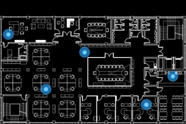 MIT researchers are developing a theoretical framework that could eventually be used to help pinpoint the location of mobile devices — represented here as blue dots — indoors, where GPS reception can be unreliable and inaccurate.