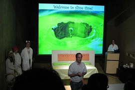 Simmons Associate Housemaster Steven Hall introduces slime.