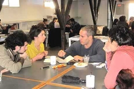 Turkish and Armenian students discussing workshop results.