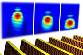Tapered ridges, made from alternating layers of metal and insulating material deposited on a surface, can produce a metamaterial that is tuned to a range of specific frequencies of light. Light of different wavelengths is absorbed by the material at different levels, where the light's wavelength matches the width of the ridges.