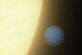 Data from the Spitzer Space Telescope  reveals that 55 Cancri e is very dark, and that its sun-facing side is blistering hot.