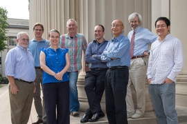 From left to right, Ronald Ballinger, Thomas McKrell, Bilge Yildiz, Dennis Whyte, Michael Short, Sidney Yip, Linn Hobbs and Ju Li.