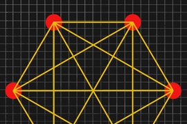 The possible quantum states of a chain of particles can be represented as points in space, with lines connecting states that can be swapped with no change in the chain's total energy. MIT researchers and their colleagues
showed that such networks are densely interconnected, with heavily trafficked pathways between points.