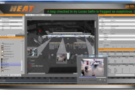 During the HEAT game, players can call up video surveillance, narrow into specified regions of interest, search databases, and display search results in their attempts to locate suspicious activity and persons at an airport terminal.  