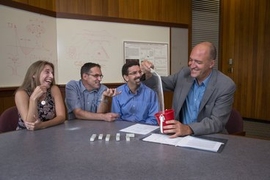 CSHub members (left to right) Krystyn Van Vliet, principal investigator; Franz-Josef Ulm, faculty director; Jeremy Gregory, executive director; and Roland Pellenq, scientific director, hope to manipulate cement at the molecular level to make it more environmentally benign. 