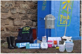 Shown here is a Fresh Life Toilet, which comes with necessary equipment for Fresh Life Operators to run their businesses.
