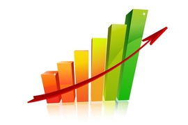 Bar chart with arrow curving upwards