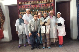 Zyad El Jebbari (third from left) with artisans from Coop Assafa, known for its handcrafted Moroccan rugs.