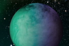 Analysis of data from the Kepler space telescope has shown that roughly half of the dayside of the exoplanet Kepler-7b is covered by a large cloud mass. Statistical comparison of more than 1,000 atmospheric models show that these clouds are most likely made of Enstatite, a common Earth mineral that is in vapor form at the extreme temperature on Kepler-7b. These models varied the altitude, condensa...