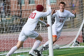 The MIT men's soccer team hosted and won its first two games in the 2015 NCAA Division III Men's Soccer Championship.