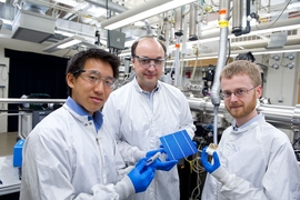 Joel Jean (left) and Vladimir Bulović (center) of the Department of Electrical Engineering and Computer Science and Patrick Brown of the Department of Physics have, together with their collaborators, performed a rigorous assessment of today’s many commercial and emerging solar photovoltaic tech­nologies. They conclude that none should be ruled out, given the urgent need to move to a low-carbon...