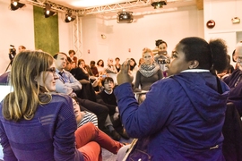 Thango, of South Africa, participates in a "World Climate" simulation, developed by MIT and Climate Interactive. 