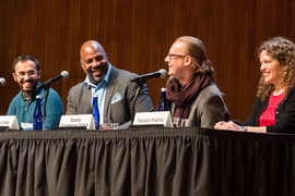 (Left to right): Abubakar Abid, Jelani Cobb, Sasha Costanza-Chock, and Tanalis Padilla. “Participation in social movements has a profound impact on us as people,” Costanza-Chock said. 