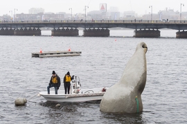 Deploying the Buoy Stone in front of the Massachusetts Avenue Bridge