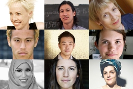 Top row: (l-r) Karole Armitage, Perry Chen, Sheila Hayman. Middle row: (l-r) Keisuke Honda, Masataka Hosoo, Arielle Johnson. Bottom row: (l-r) Alaa Murabit, Madeline Sayet, Céline Semaan Vernon.