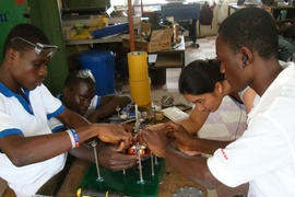 2016 MIT D-Lab Scale-Ups fellow Heather Beem (second from right) co-founded the Practical Education Network (PEN) while pursuing her PhD in mechanical engineering at MIT. PEN is currently based in Ghana.