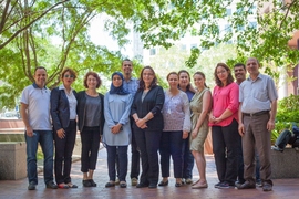 MIT professor Hazel Sive, third from left, met with Tunisian professors who participated in the new MIT-Educator program on campus this summer. From left to right: Dr. Youssef Trifa; Dr. Hend Younsi Kaabachi; professor Hazel Sive; Dr. Dalila Haouas; Dr. Karim Naghmouchi; professor Amel Hamza-Chaffai; Dr. Karima Fadhlaoui; Dr. Mahfoudh Wijden; Julia Reynolds-Cuellar; Dr. Saoussen Benzarti; Dr. Nabi...