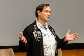 Keynote speaker George Hawkins, CEO and general manager of DC Water, presents at the fifth annual MIT Water Summit, hosted by the MIT Water Club. 
