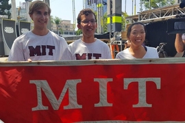 MIT senior Charlie Andrews-Jubelt (left), sophomore Tomas Cabrera (center), and senior Amelia Becker came within a fraction of a second of the collegiate Ninja Warrior crown. 