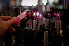 Researchers at MIT have discovered new way of using laser light to tune electronic energy levels in two-dimensional films of crystal. The discovery could ultimately pave the way for the development of so-called “valleytronic” devices, which harness the way electrons gather around two equal energy states, known as valleys.

