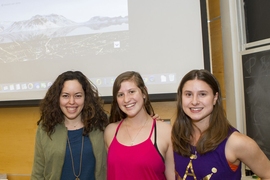 Left to right: Graduate student Tiziana Smith (3rd place), junior Alexa Jaeger (1st place) and senior Kathy Dieppa (2nd place) were the three winners of the fourth annual CEE Video Competition. 