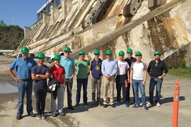 Researchers from the MIT Concrete Sustainability Hub, the University of New Brunswick, and Oregon State University visited the Mactaquac Dam in New Brunswick, Canada, in August. 