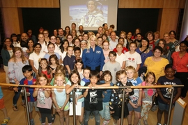 NASA astronaut and former Whitehead Fellow Kathleen "Kate" Rubins returned to MIT for a public talk and engagement with local students. 