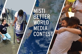 Winners of the 2017 Better World Media Contest: At left, Max Freitas and his D-Lab project partner Hope Chen (pictured, with patient) developed and field tested prosthetics with Rise Legs through MIT-India. Right: Dou Dou '17 brought over 80 Israeli and Palestinian high school students together by teaching them computer science and entrepreneurship through MIT-MEET.
