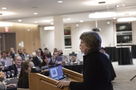 Institute Professor Sallie "Penny" Chisholm presents her research on Prochlorococcus to the CEE community — including alumni — at the CEE New Research Reception. 