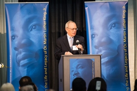 President L. Rafael Reif addresses the MLK luncheon attendees.

