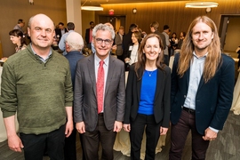 Speakers and hosts at the Alumni and Friends reception included: (l-r) Robert R. Taylor Professor Timothy Jamison, who serves as head of the Department of Chemistry; Dean of Science Mike Sipser; Associate Professor Elizabeth Nolan; and Associate Professor Jeremiah Johnson.