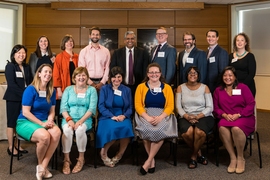 Left to right: Catherine Kim, Mary Ellen Sinkus, Rachel Kemper, Adam Shervanian, Anantha Chandrakasan, Daniel Darling, Kyle Keane, Paul Barone and Tia Giurleo. Seated, left to right: Kiley Clapper, Angela Mickunas, Sheren Aram, Caitlin Vinci, Tricia Campbell, and Eileen Ng.