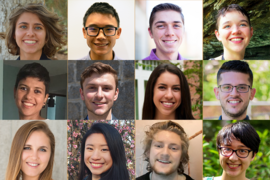 2018 Summer Scholars are: (top row, l-r) Danielle Beatty, Alvin Chang, Simon Egner, Elizabeth Hallett; (middle row, l-r) Julianna LaLane; Michael Molinski, Abigail Nason, Fernando Nieves Munoz; (bottom row, l-r) Sarai Patterson, Sabrina Shen, Ryan Tollefsen, and Ekaterina Tsotsos.