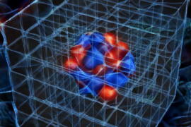 The image is an artist’s visualization of a nucleus as studied in numerical simulations, created using DeepArt neural network visualization software.