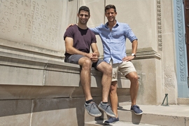 Department of Aeronautics and Astronautics grad students Sebastien Mannai (left) and Antoni Rosinol Vidal won the FutureMakers Challenge first prize by demonstrating the utility of machine vision and signal processing in a complex mechanical engineering system.