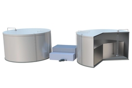 MIT researchers propose a concept for a renewable storage system, pictured here, that would store solar and wind energy in the form of white-hot liquid silicon, stored in heavily insulated tanks.