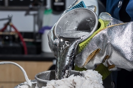 Associate Professor Asegun Henry is researching how to use superheated metals like molten tin to store heat from a concentrated solar power system, so it can be used to generate electricity as needed. 