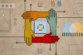 Illustration-four-hands-around-computer-chip