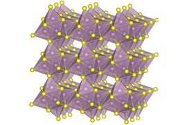 Molecular diagram shows the structure of molybdenum sulfide, one of the materials used to create the new kind of cathode for lithium-sulfur batteries.