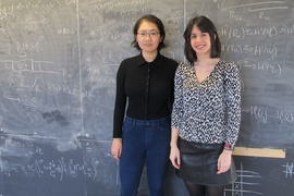 Department of Mathematics graduate students Boya Song (left) and Juncal Arbelaiz Mugica revitalized the student-led MIT Women in Mathematics group in the fall of 2018.